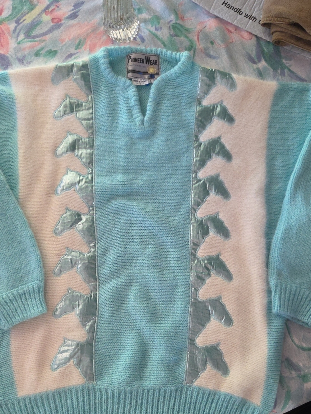 PIONEER Wear Baby blue Knit Top with Cream Label Detail